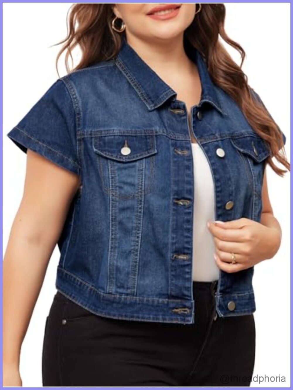 Women's Short Sleeve Cropped Denim Jacket Button Front Washed Jean Coat